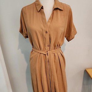 BCBGeneration Contrast Wrap Short Sleeve Caramel Button Down Dress Size M B-13